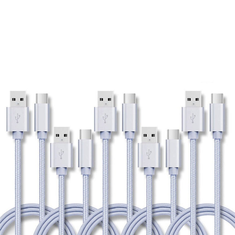 5 PCS USB to USB-C / Type-C Nylon Braided Charging Data Transmission Cable