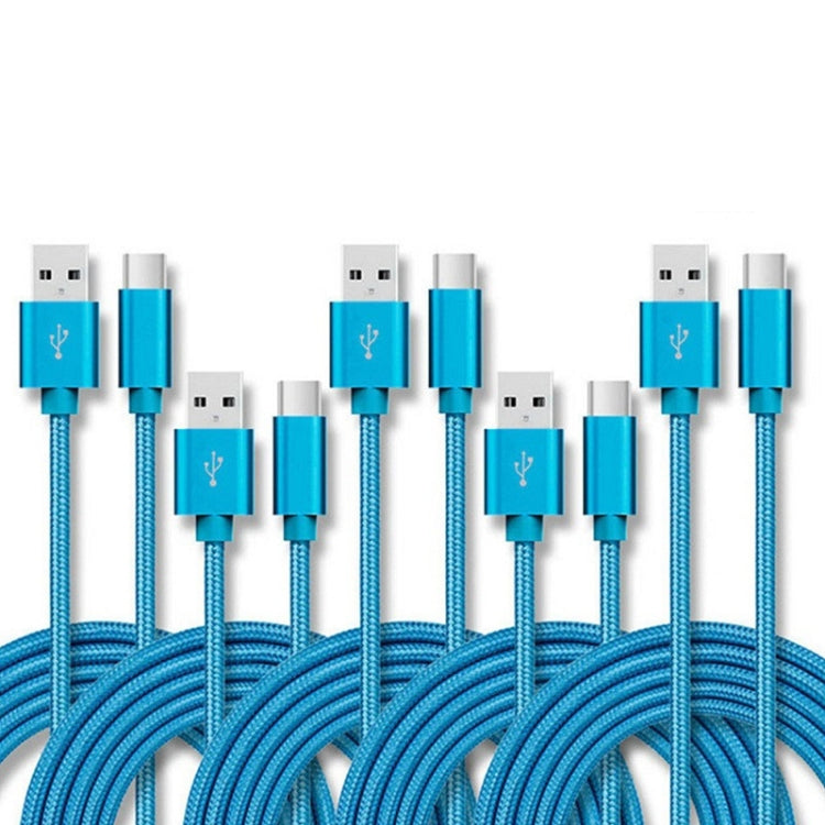 5 PCS USB to USB-C / Type-C Nylon Braided Charging Data Transmission Cable