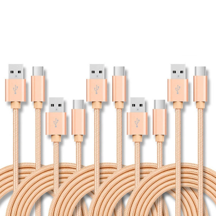 5 PCS USB to USB-C / Type-C Nylon Braided Charging Data Transmission Cable