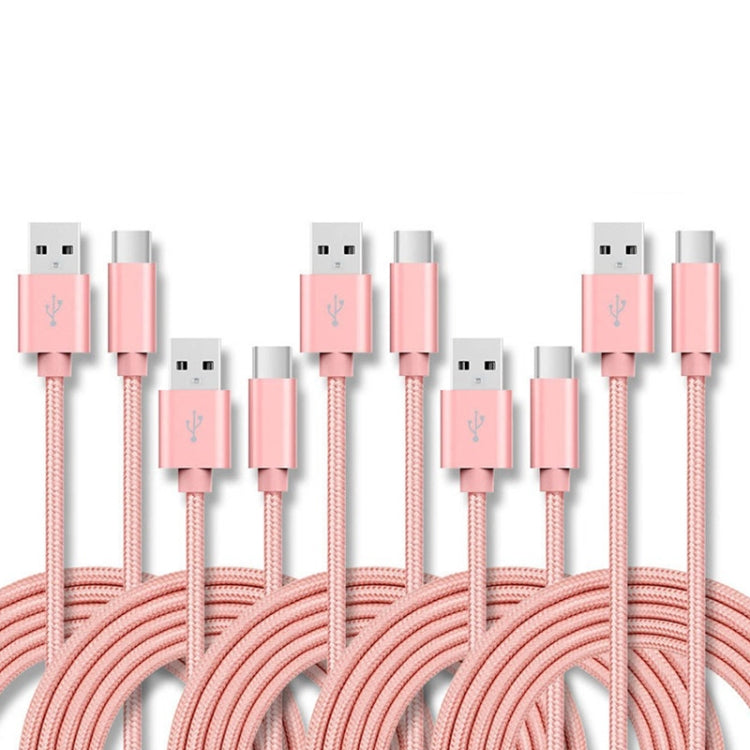 5 PCS USB to USB-C / Type-C Nylon Braided Charging Data Transmission Cable