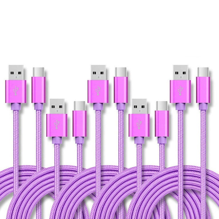 5 PCS USB to USB-C / Type-C Nylon Braided Charging Data Transmission Cable