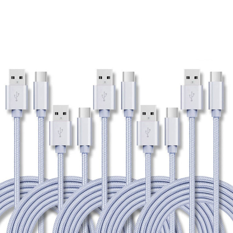 5 PCS USB to USB-C / Type-C Nylon Braided Charging Data Transmission Cable