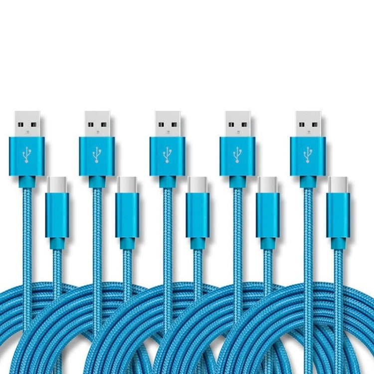 5 PCS USB to USB-C / Type-C Nylon Braided Charging Data Transmission Cable