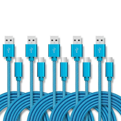5 PCS USB to USB-C / Type-C Nylon Braided Charging Data Transmission Cable