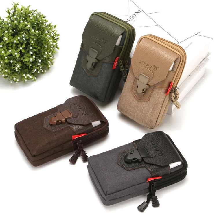 For 6-7 inch Mobile Phones Universal PU Leather + Fabric Stitching Waist Bag