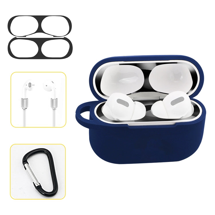 For AirPods Pro Silicone Wireless Earphone Protective Case Storage Box with Hook & Anti-drop Rope