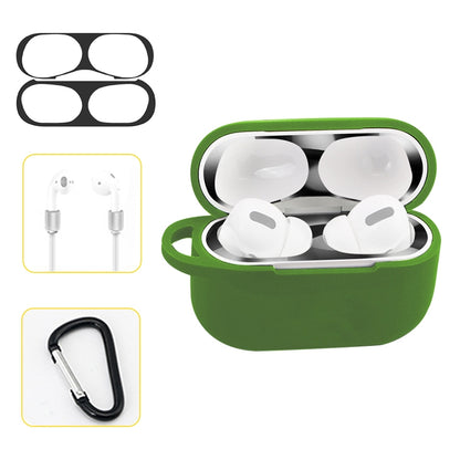 For AirPods Pro Silicone Wireless Earphone Protective Case Storage Box with Hook & Anti-drop Rope