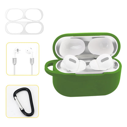 For AirPods Pro Silicone Wireless Earphone Protective Case Storage Box with Hook & Anti-drop Rope