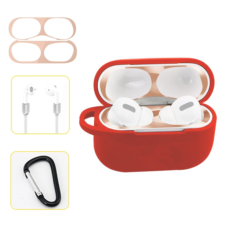 For AirPods Pro Silicone Wireless Earphone Protective Case Storage Box with Hook & Anti-drop Rope