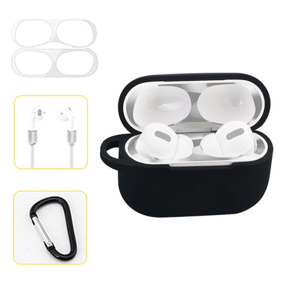 For AirPods Pro Silicone Wireless Earphone Protective Case Storage Box with Hook & Anti-drop Rope