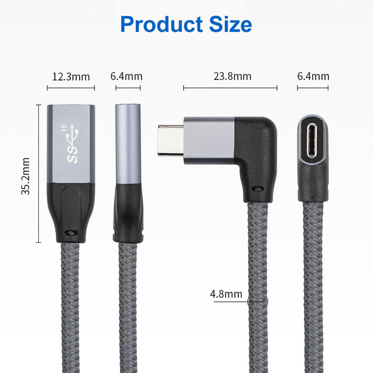 100W USB-C / Type-C Elbow Male to USB-C / Type-C Female Full-function Data Extension Cable, 0.2m, 0.5m, 1m, 1.5m