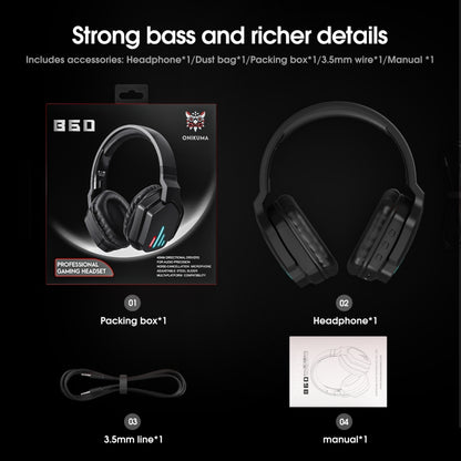 ONIKUMA B60 Bluetooth 5.0 Adjustable Strong Bass Gaming Wireless Bluetooth Headset with Microphone