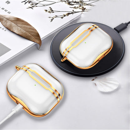 Electroplating Frame + Transparent TPU Earphone Protective Case with Hook