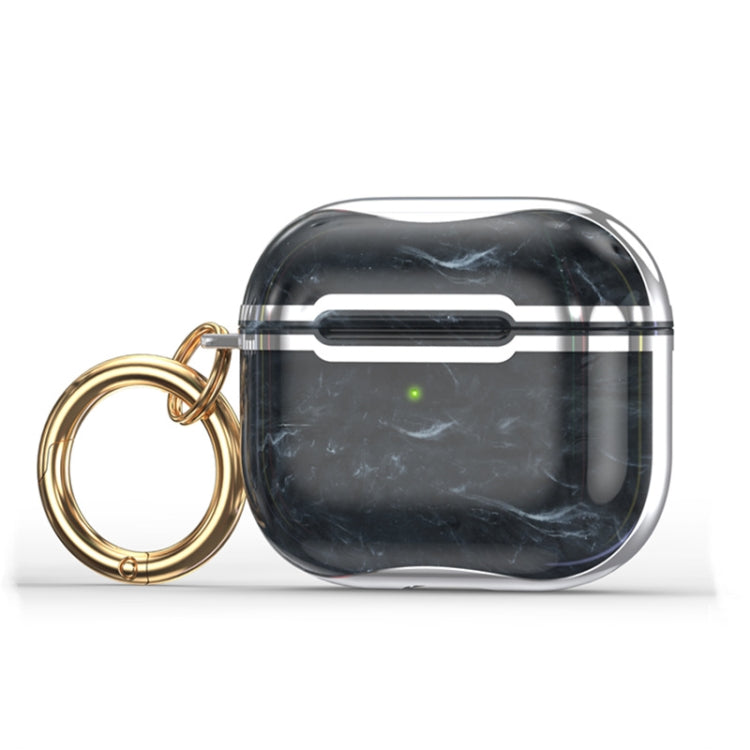 Marble Texture Electroplating Frame Earphone Protective Case with Hook, For AirPods 3
