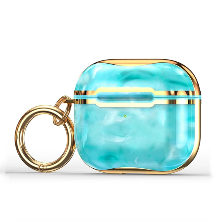 Marble Texture Electroplating Frame Earphone Protective Case with Hook, For AirPods 3