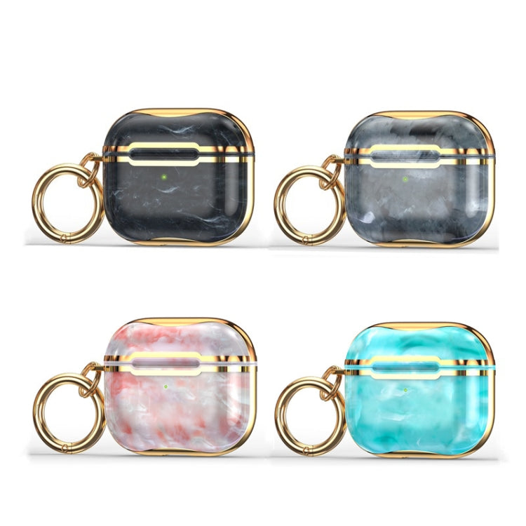 Marble Texture Electroplating Frame Earphone Protective Case with Hook, For AirPods 3