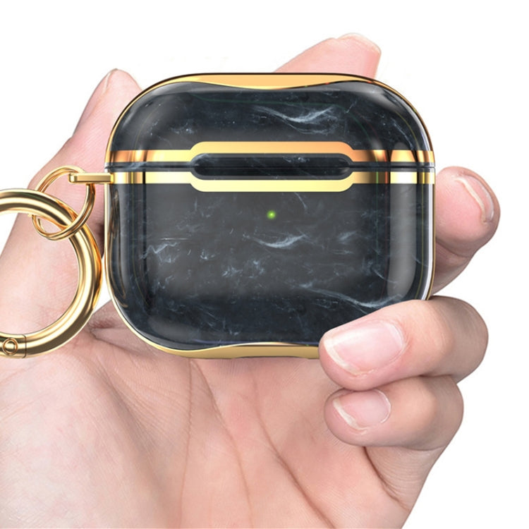 Marble Texture Electroplating Frame Earphone Protective Case with Hook, For AirPods 3