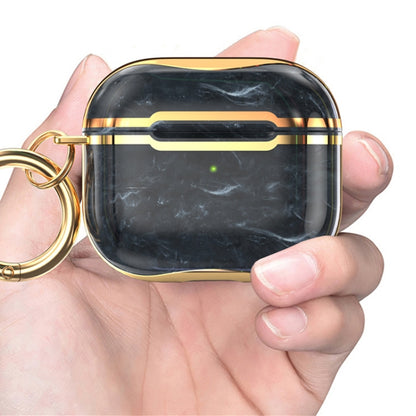 Marble Texture Electroplating Frame Earphone Protective Case with Hook, For AirPods 3