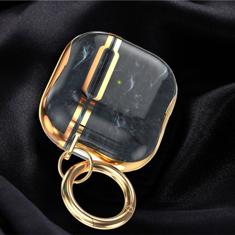 Marble Texture Electroplating Frame Earphone Protective Case with Hook, For AirPods 3
