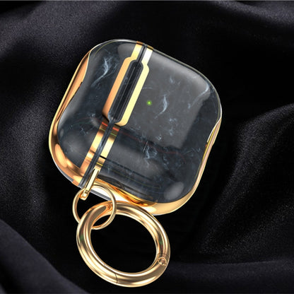 Marble Texture Electroplating Frame Earphone Protective Case with Hook, For AirPods 3