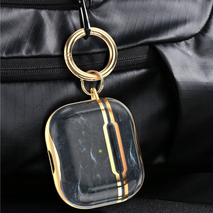 Marble Texture Electroplating Frame Earphone Protective Case with Hook, For AirPods 3