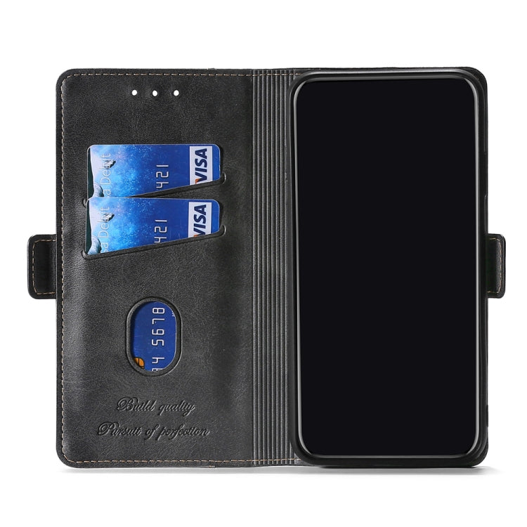 Retro Texture Contrast Color Side Buckle Horizontal Flip Leather Case with Holder & Card Slots & Wallet