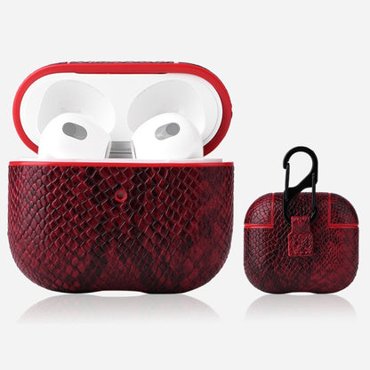 Snakeskin Texture Earphone Protective Case with Hang Buckle For AirPods 3