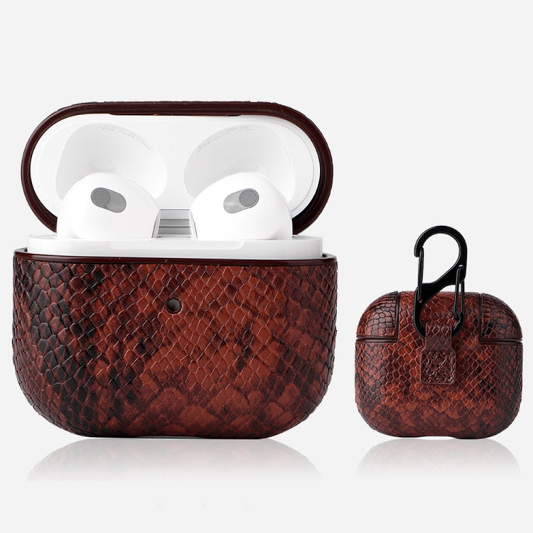 Snakeskin Texture Earphone Protective Case with Hang Buckle For AirPods 3