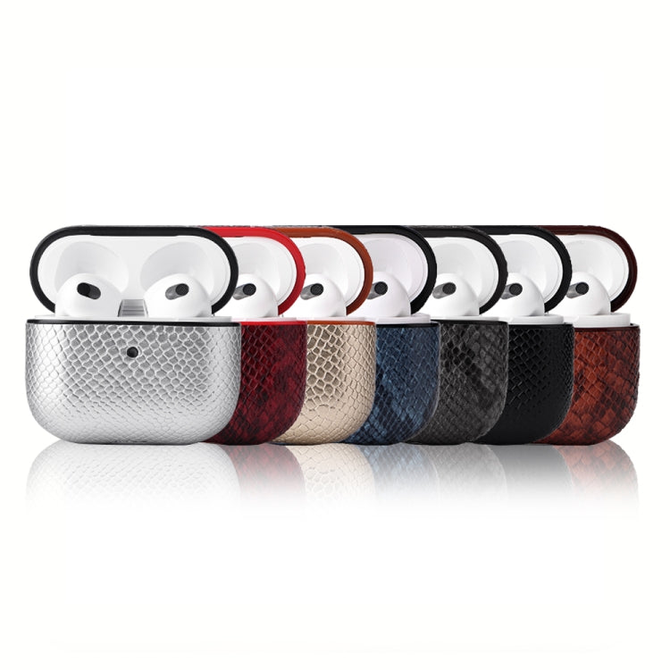 Snakeskin Texture Earphone Protective Case with Hang Buckle For AirPods 3