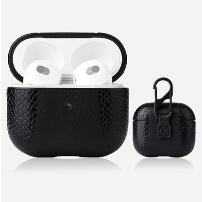 Snakeskin Texture and Leather Stitching Earphone Protective Case with Hang Buckle For AirPods 3