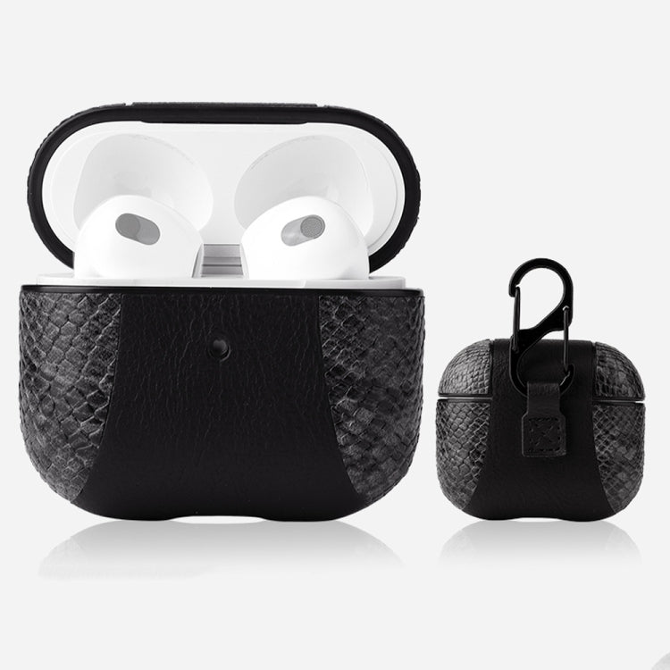 Snakeskin Texture and Leather Stitching Earphone Protective Case with Hang Buckle For AirPods 3