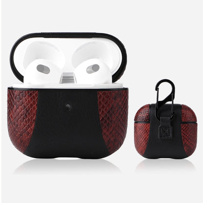 Snakeskin Texture and Leather Stitching Earphone Protective Case with Hang Buckle For AirPods 3