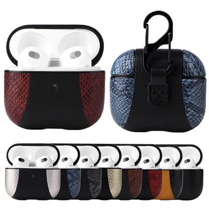 Snakeskin Texture and Leather Stitching Earphone Protective Case with Hang Buckle For AirPods 3