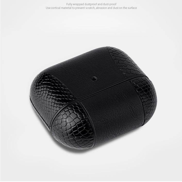 Snakeskin Texture and Leather Stitching Earphone Protective Case with Hang Buckle For AirPods 3