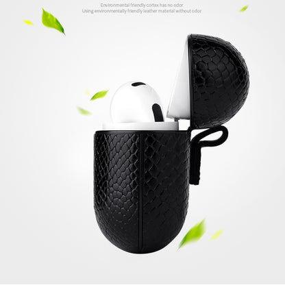 Snakeskin Texture and Leather Stitching Earphone Protective Case with Hang Buckle For AirPods 3