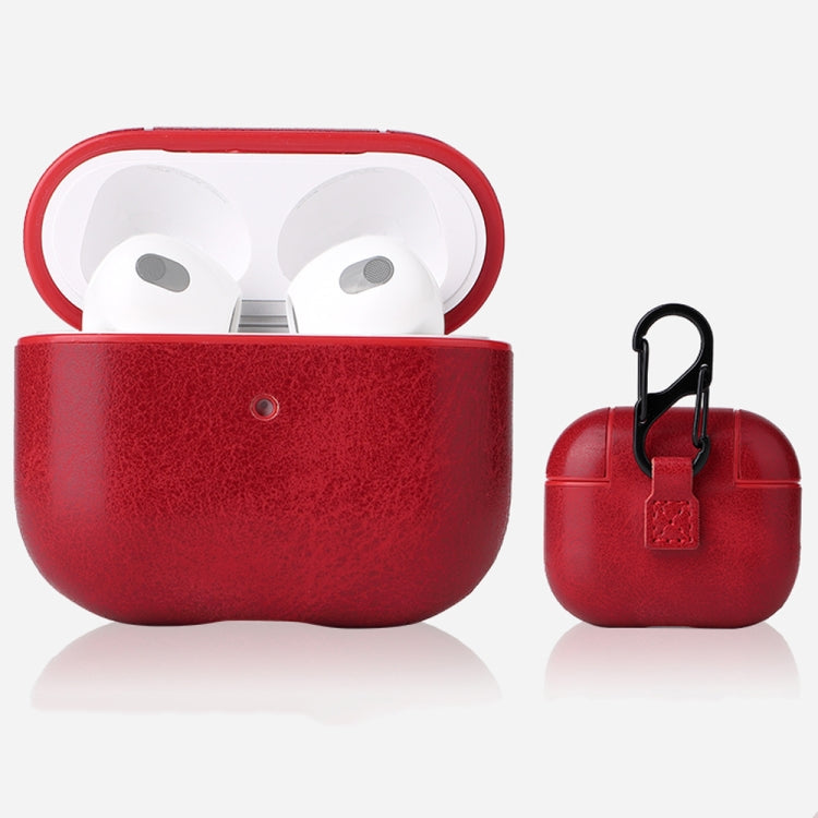 Crazy Horse Texture Earphone Protective Case with Hang Buckle For AirPods 3