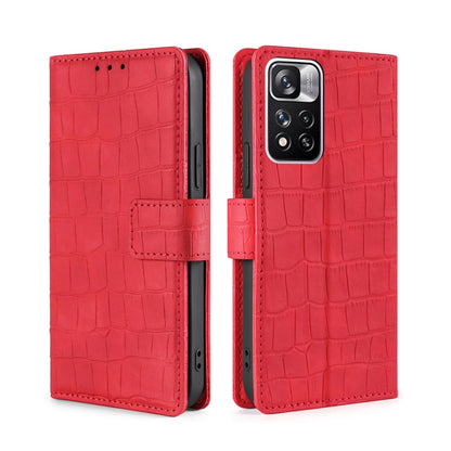 Skin Feel Crocodile Texture Magnetic Clasp Horizontal Flip Leather Phone Case with Holder & Card Slots & Wallet