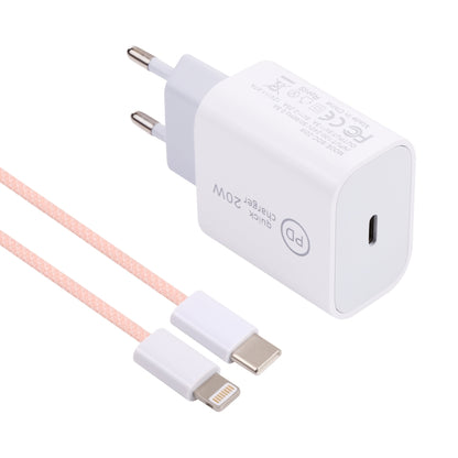 SDC-20W PD USB-C / Type-C Travel Charger + 1m 20W USB-C / Type-C to 8 Pin Data Cable Set,, EU Plug, US Plug
