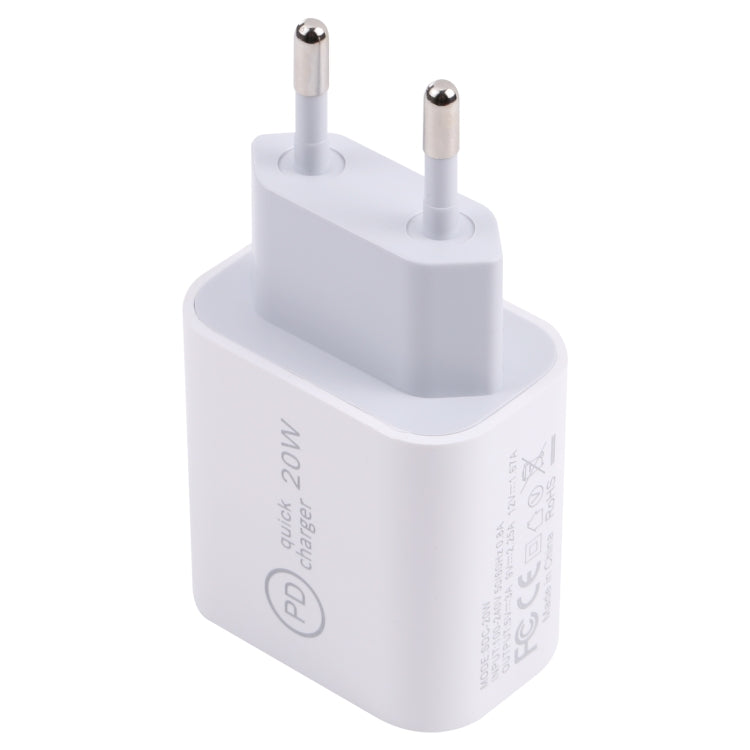 SDC-20W PD USB-C / Type-C Travel Charger + 1m 20W USB-C / Type-C to 8 Pin Data Cable Set,, EU Plug, US Plug
