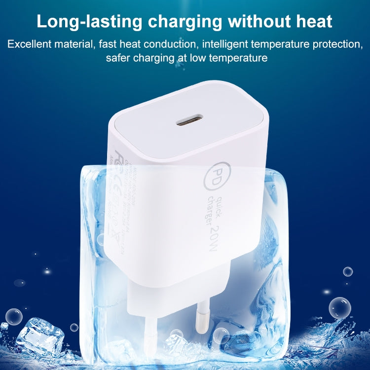 SDC-20W PD USB-C / Type-C Travel Charger + 1m 20W USB-C / Type-C to 8 Pin Data Cable Set,, EU Plug, US Plug