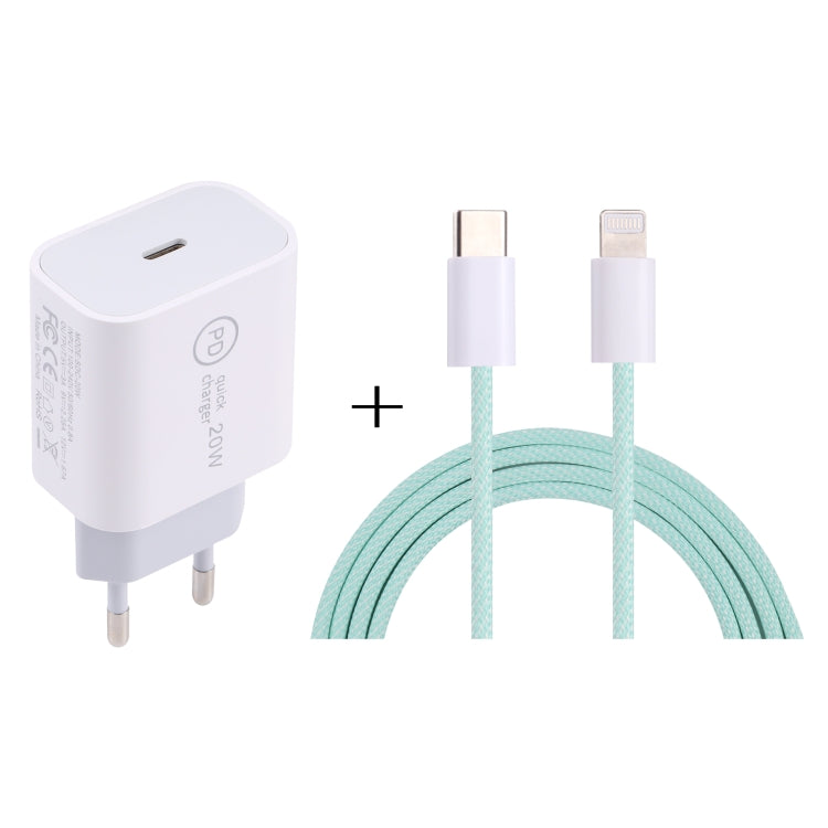 SDC-20W PD USB-C / Type-C Travel Charger + 1m 20W USB-C / Type-C to 8 Pin Data Cable Set,, EU Plug, US Plug