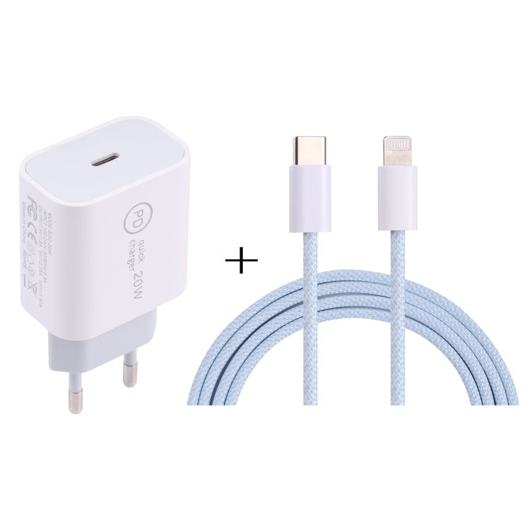 SDC-20W PD USB-C / Type-C Travel Charger + 1m 20W USB-C / Type-C to 8 Pin Data Cable Set,, EU Plug, US Plug