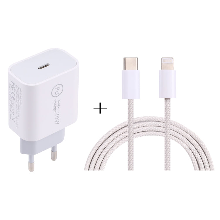 SDC-20W PD USB-C / Type-C Travel Charger + 1m 20W USB-C / Type-C to 8 Pin Data Cable Set,, EU Plug, US Plug
