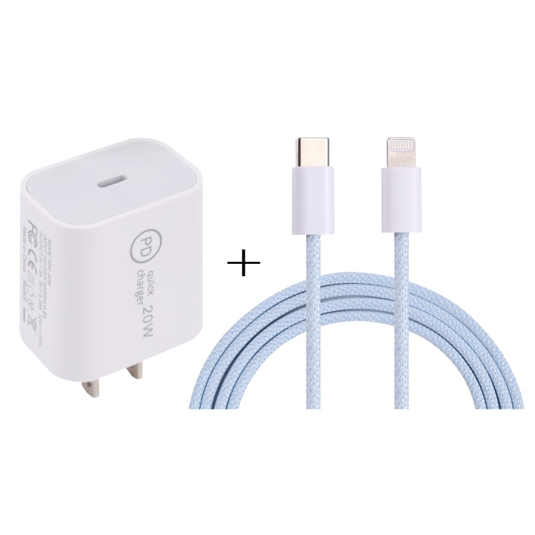 SDC-20W PD USB-C / Type-C Travel Charger + 1m 20W USB-C / Type-C to 8 Pin Data Cable Set,, EU Plug, US Plug