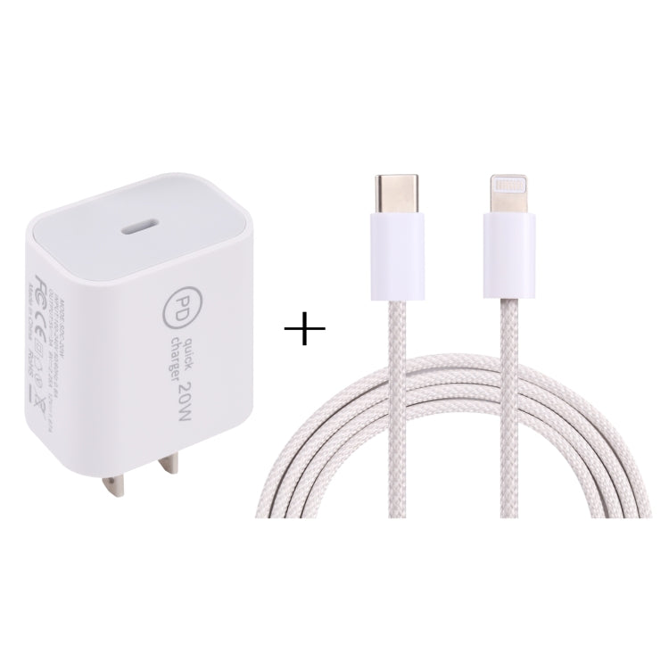 SDC-20W PD USB-C / Type-C Travel Charger + 1m 20W USB-C / Type-C to 8 Pin Data Cable Set,, EU Plug, US Plug