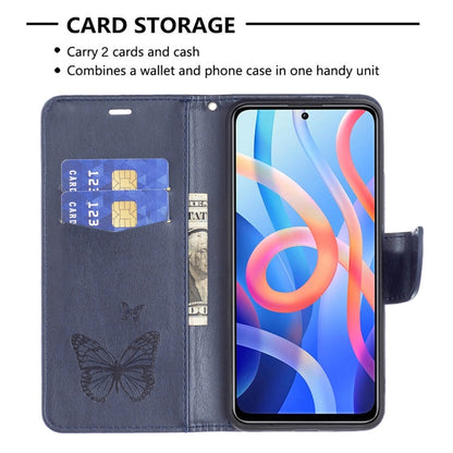 Two Butterflies Embossing Pattern Horizontal Flip Leather Phone Case with Holder & Card Slot & Wallet & Lanyard, For Xiaomi Redmi Note 11 5G