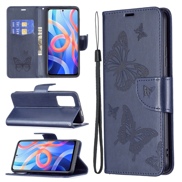 Two Butterflies Embossing Pattern Horizontal Flip Leather Phone Case with Holder & Card Slot & Wallet & Lanyard, For Xiaomi Redmi Note 11 5G