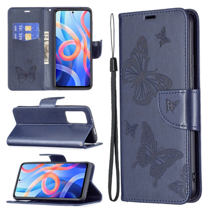 Two Butterflies Embossing Pattern Horizontal Flip Leather Phone Case with Holder & Card Slot & Wallet & Lanyard, For Xiaomi Redmi Note 11 5G