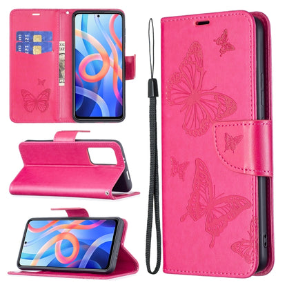 Two Butterflies Embossing Pattern Horizontal Flip Leather Phone Case with Holder & Card Slot & Wallet & Lanyard, For Xiaomi Redmi Note 11 5G