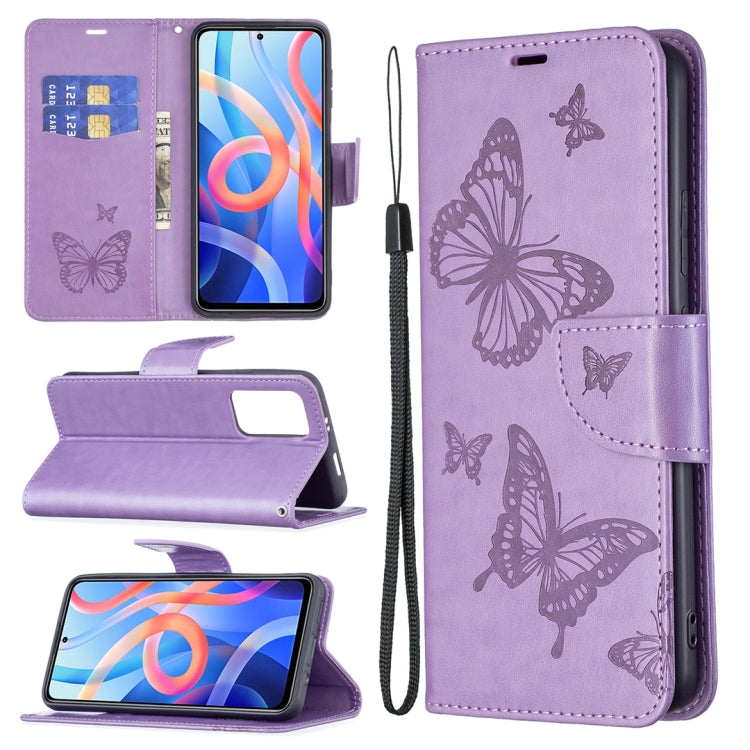 Two Butterflies Embossing Pattern Horizontal Flip Leather Phone Case with Holder & Card Slot & Wallet & Lanyard, For Xiaomi Redmi Note 11 5G